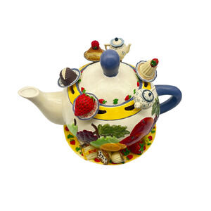 Set of 6 Charming Dessert Design Tea Spoons, w/ Slotted Teapot Spoon Holder